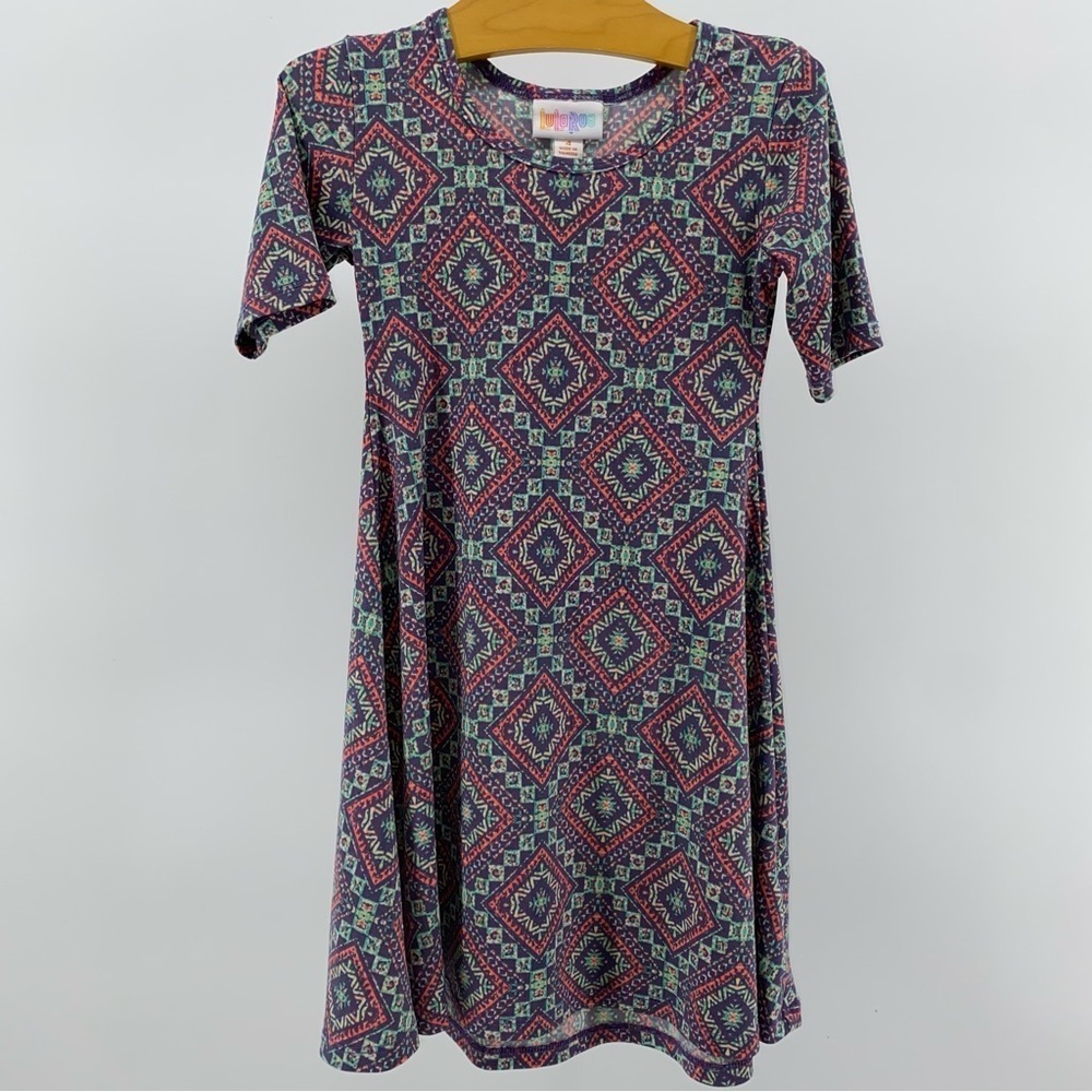LuLaRoe Kids Dress with Colorful Orange, Green, & Gray Diamond Pattern